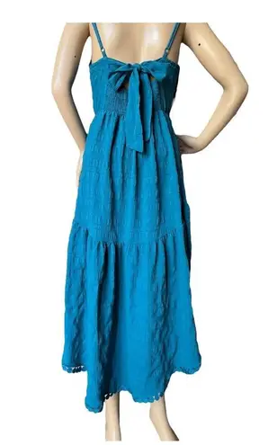 Daisy tiered smocked open back with bow high low dress size medium Blue - Image 5