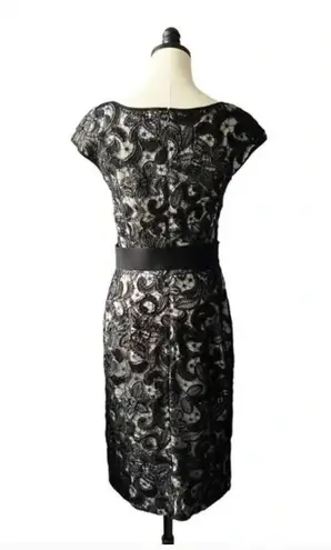 Tadashi Shoji Black and White Floral Lace Sheath Dress Belted Women's Size 2
