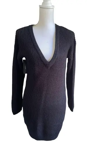 NWT Lulus Long Sleeve Knee Length Knit Sweater Dress Black Size XS