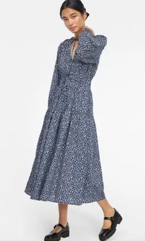 Lacausa Dama Dress Blue Magic Mushroom Print Midi Long Sleeve Resort Coastal S