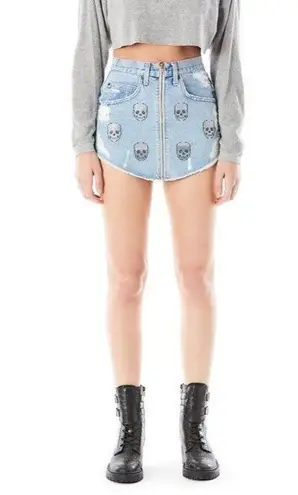 Carmar Beatrice Skull Patch Zip Front Skirt 26 Blue