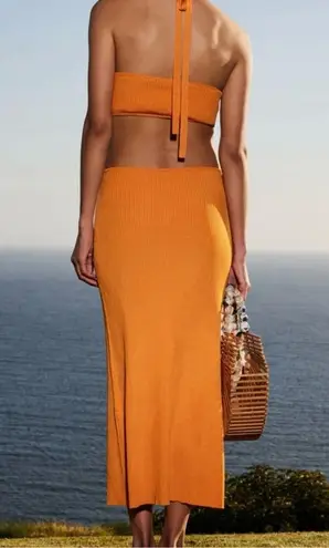 Cult Gaia Cameron Knit Dress Midi Open Back Halter In Apricot Orange Size XL NWT