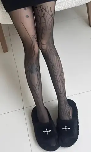 1 Pair of Women's Gothic Punk Spider Web Black Tights