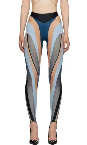 MUGLER Spiral Illusion Leggings in Black & Light Blue 36 New with Defects AS