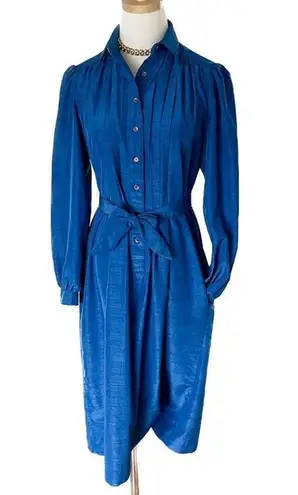 Vintage home sewn pleated front sash tie waist secretary midi dress small size S