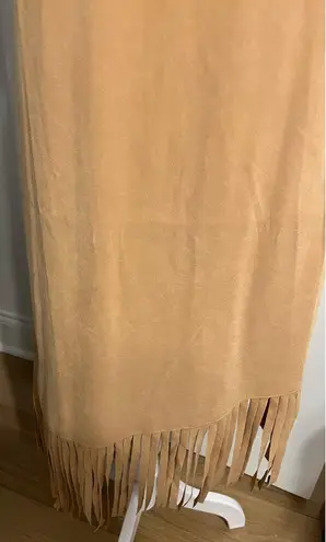 Denim & Co Vintage . Tan Suede Midi Fringe Skirt