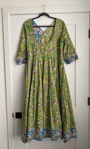 Shobitam 6M Flare Lime Green & Ferozi Angrakha Anarkali Dress Multiple Size XL