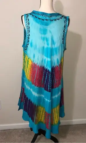 Art to Wear Dress One Size Blue Tie Dye Embroidered Beach Swim Summer Boho