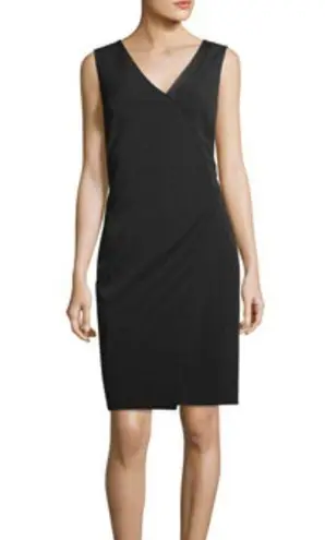 St. John $1250 Stretch Crepe Wrap Dress with Lamb Leather Trim Black Size 2