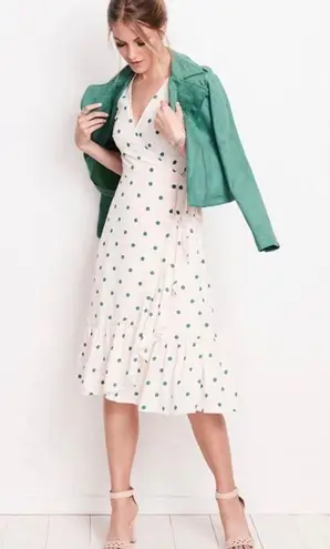 LC Lauren Conrad Lauren Conrad | Puff Sleeve Polka Dot Green Midi Dress Modest Casual Size Small