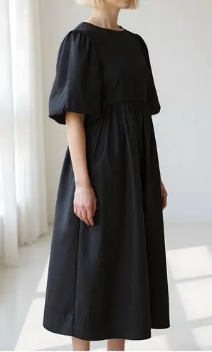 COS Contrast Panel Puff-Sleeve Midi Dress, Black, XS