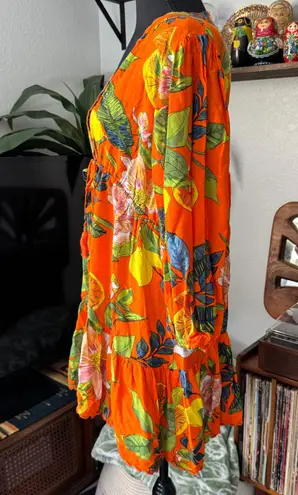 Blue Island Tropical Orange Citrus Print Vacation Resort Dress