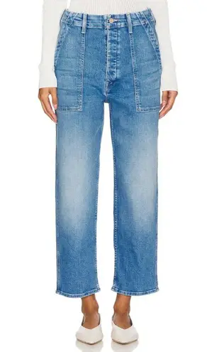 NWT Mother The Patch Pocket Private Flood in Flag Me Down Crop Jeans 25 Blue