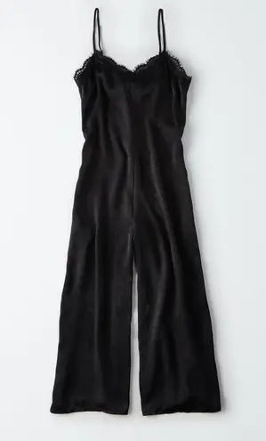 Dee Elle Satin Lace Trim Jumpsuit in Black, NEW, Size L