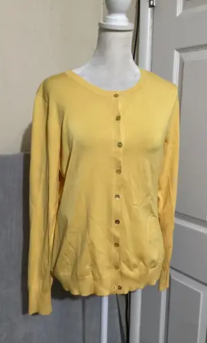 August Silk Yellow Button Front Silk Blend Cardigan Sweater Women's Medium