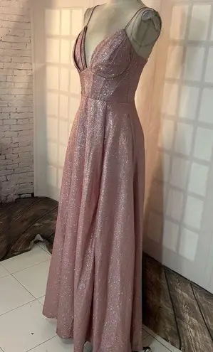 Windsor  Skyla pink Glitter Corset Formal ball gown dress with slit size medium