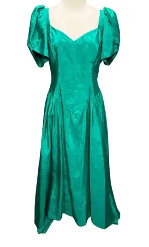 Alfred Angelo Vtg 80s Dance Allure Dress S Green Taffeta Cutout Bow Hi Lo Prom Cosplay Retro