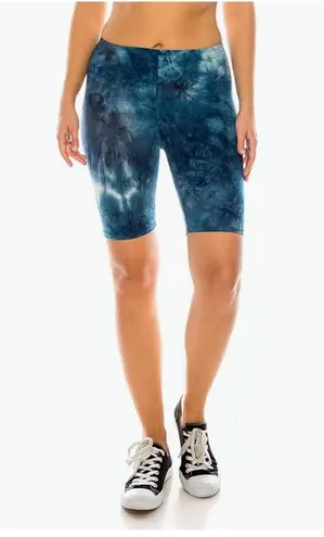 Leggings Depot Biker Shorts Women M Blue Black Tie Dye Pull On Stretch 23X8 Boho