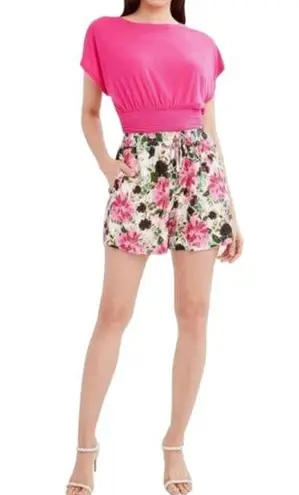 BCBGMAXAZRIA  Shorts Womens Medium Pink Floral High Waisted Linen Pockets