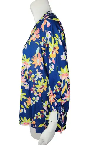 Caribbean Joe Women's Large Blue Floral Blouse 3/4 Sleeves Tie Detail NWT Cruise
