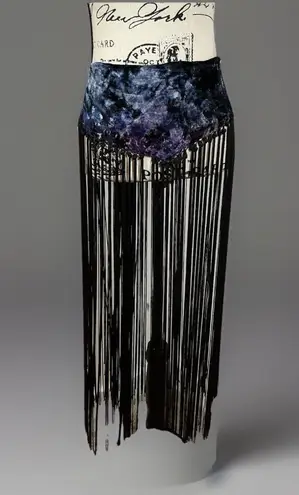 Viscose Gothic Boho Velvet Waist Belt with Long Fringe RaveCostume Festival S/M Blue