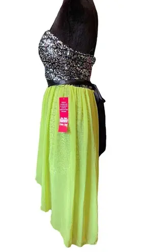 NEW City Studio Neon Yellow Metallic Silver Sequin Hi Lo Bustier Formal Dress Size undefined