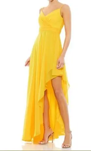 Mac Duggal Ieena for 70191 Asymmetrical Skirt Chiffon Dress Marigold Women Sz 6