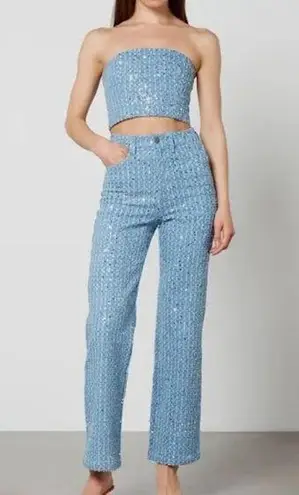 ROTATE Birger Christensen ‘Rotie’ Sequin Blue Straight Jeans in Mid Denim Size 6