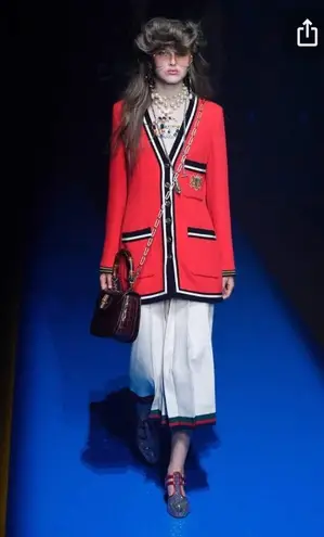 St. John By MARIE GRAY Sportswear 3-Pocket Red Blk Ecru Open Cardigan Jacket EUC M VNTG