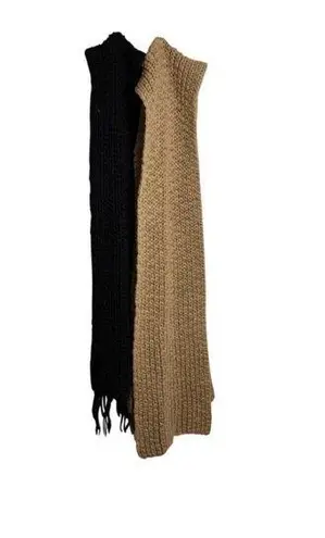 Mixit 2 pc 8ft Long hand knit black & Creme brown scarf