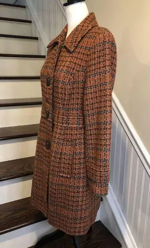 Chadwick's Burned Orange Tartan Plaid Tweed 3/4 Length Wool Coat Sz 8