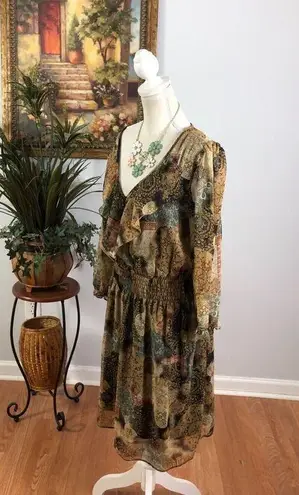 Emma & Michelle Dress Women’s 16 Multi Geo Print Boho Smocked Waist Ruffle Trim - Image 6