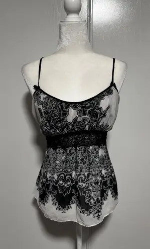 Vintage In Bloom Extra Large XL Black White Floral Lace Trim Cami Top Women's