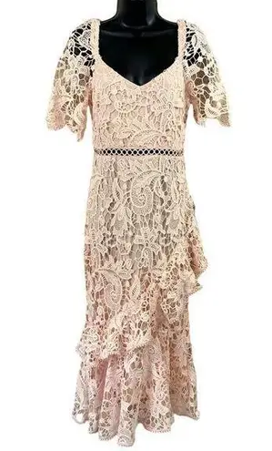 Lulus Briarwood Blush Pink Lace Ruffled Midi Dress 68 New With Tags From Second