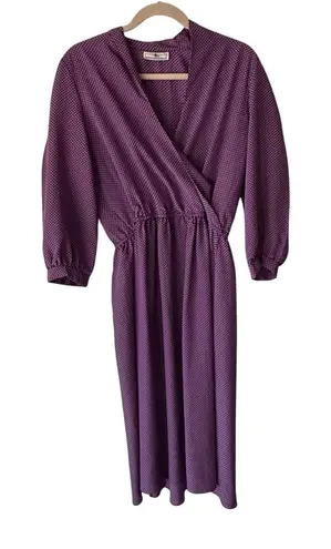 Jonathan Martin Vintage Purple Geometric Midi Dress Long Sleeve 80s M - Image 1