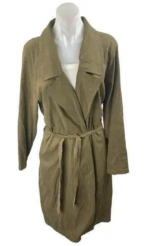 VERO MODA Women's Green Belted Tie Waist Collar Long Sleeve Trench Coat Jacket L