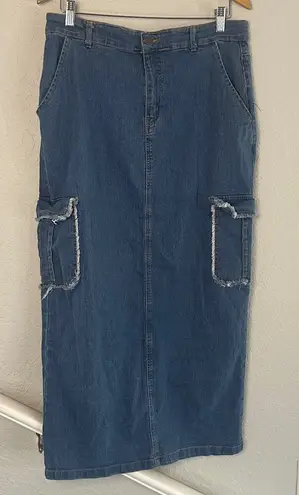 Daisy Denim Cargo Midi Skirt Pockets Slit Boho Hippie Size XL