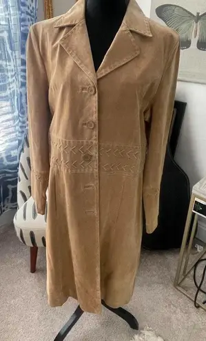 Womens Suede Midlength Button Down Coat w/Stitch Detail Bohemian Penny Lane Tan Size XL
