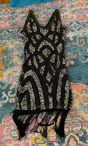 Vijiv 1920s Sequin Embellished Flapper Dress Black
