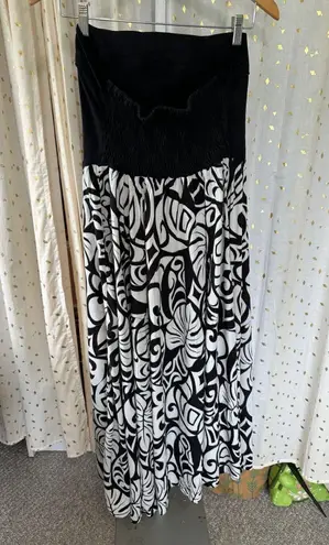Kalaheo Hawaiian Tropical Stretch Strapless Smocked Back White Midi Dress XL Black