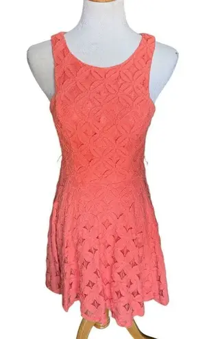 kim rogers Juniors Womens City Triangles Coral Zipper Back Lace Sleeveless Party Dress Sz 7 - Image 1
