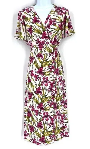 June & Hudson Women's Floral Wrap Dress Maxi Spring Tie Back Red White Size larg Size L