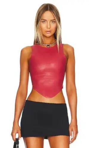 Miaou Jinx Top in Strawberry Large New Womens Faux Leather Vegan Cropped Tank Red
