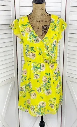 Prince & Fox Aeropostale Floral Ruffle Surplice Dress Yellow Peach Medium