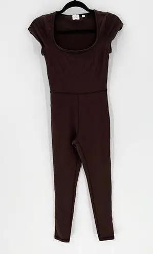 Wilfred Free Theodora Jumpsuit square neck cap sleeve sweat wicking size XS Brown