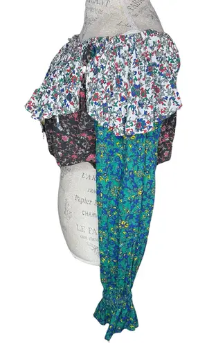 Bonjour Vintage 90’s Floral Off-Shoulder Patchwork Cropped Floral Women's Top M