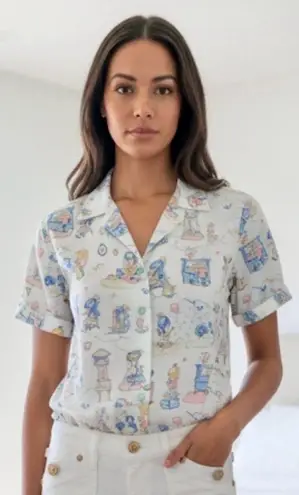 UNBRANDED Vintage 70s Blue S/S Wide Collar Holly Hobby Like Rockabilly Shirt M Size M