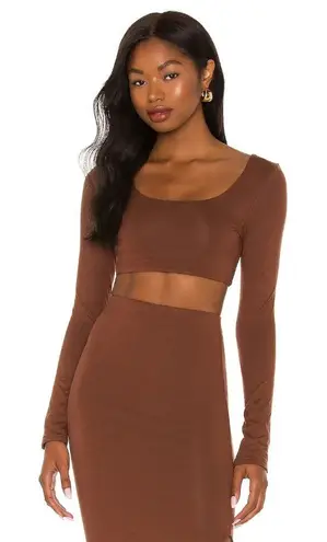 RE ONA Square Neck Crop Top in Chocolate Large New Womens Long Sleeve Blouse Brown