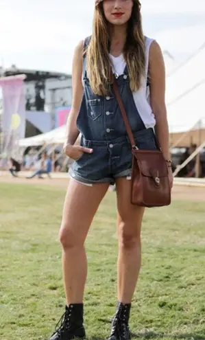 Dollhouse Denim Overalls Sz Large Distressed Coverall Shorts Shortalls Grunge Skater 90s