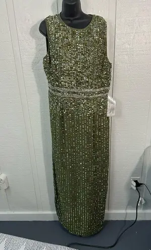 Mac Duggal  Olive Green Sequined High Neck Sleeveless Column Gown Size 16 NWT